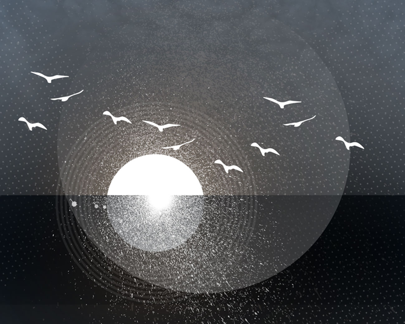 a clickable image of artwork with a moon and seagulls