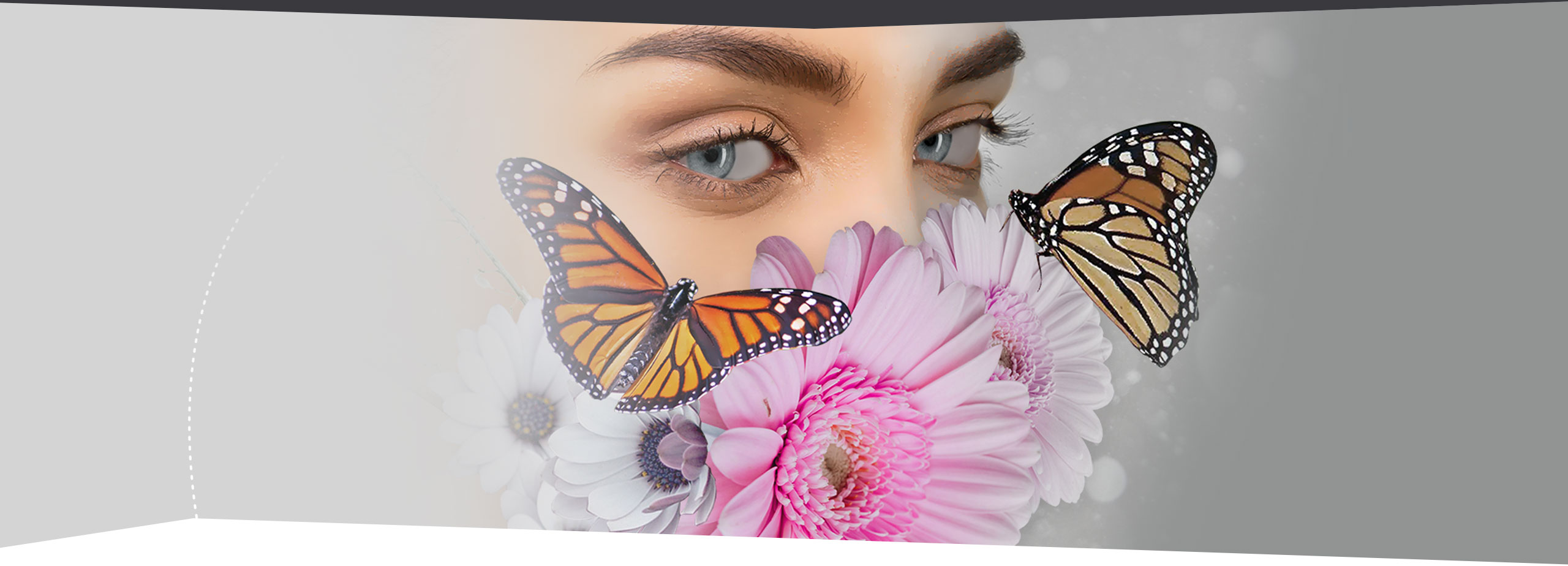 a section divider image of a woman with flower and butterfly art