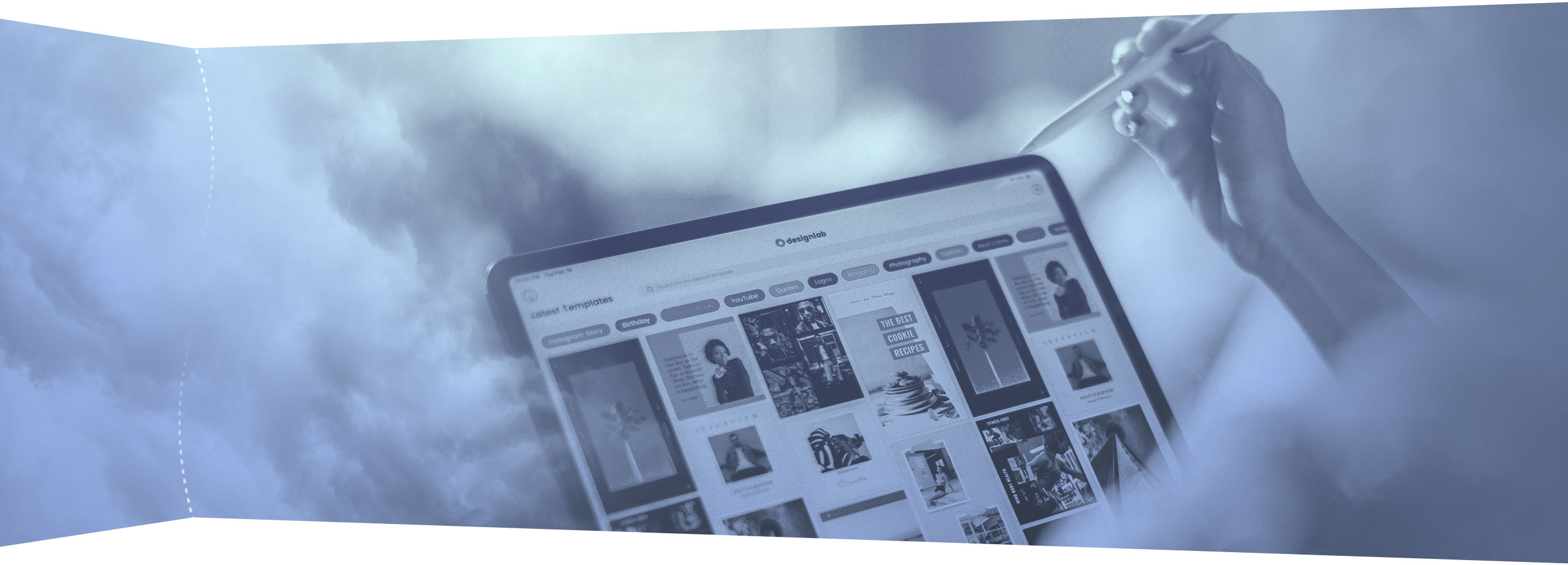 a section divider image of hands using a tablet